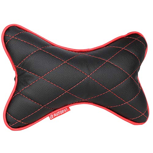 AUTOFIT Double Quilted Car Neck Rests Cushions - Universal for All Cars (Set of 2 pieces) Black And Red - Image 5