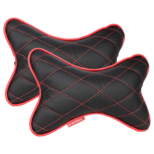 AUTOFIT Double Quilted Car Neck Rests Cushions - Universal for All Cars (Set of 2 pieces) Black And Red - Image 2