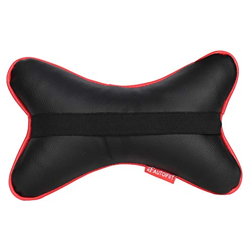 AUTOFIT Double Quilted Car Neck Rests Cushions - Universal for All Cars (Set of 2 pieces) Black And Red - Image 4