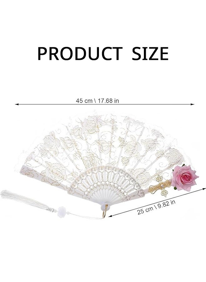 ليمون مروحة يدوية قابلة للطي، مروحة يدوية عتيقة من الدانتيل، قابلة للطي، مزينة بشرابة أنيقة، مثالية لحفلات الزفاف وعروض الرقص - Image 2