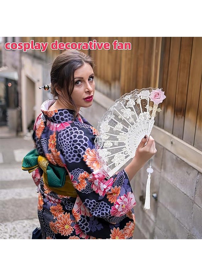 ليمون مروحة يدوية قابلة للطي، مروحة يدوية عتيقة من الدانتيل، قابلة للطي، مزينة بشرابة أنيقة، مثالية لحفلات الزفاف وعروض الرقص - Image 5