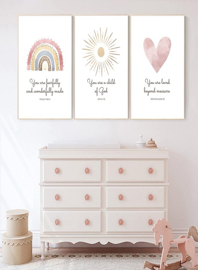 Pennclys Boho Nursery Wall Art 3 Pieces Bible Verse Nursery Art Christian Girls Nursery Wall Art Heart Rainbow Sun Nursery Art Print Boho Sunshine Decor for Girl Baby Kid Room Decor 12x16 Inch Unframed - Image 4