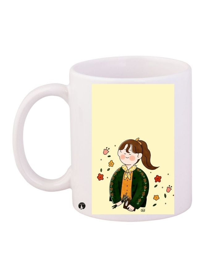 RYN Cartoon Printed Coffee Mug White/Yellow/Green 11ounce