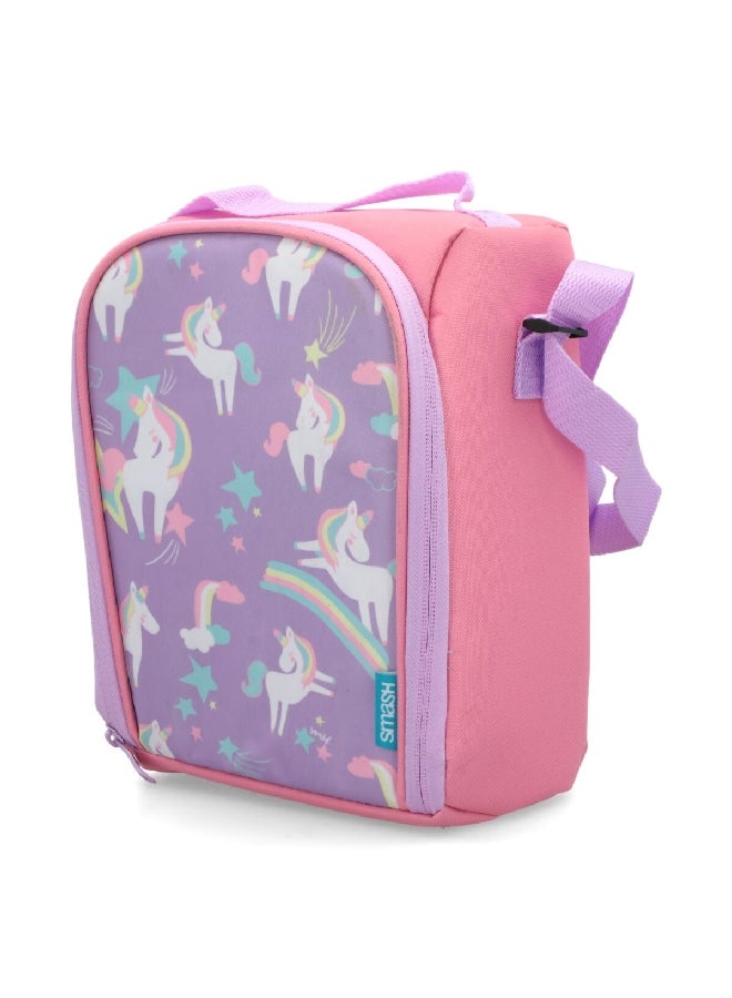 smash Unicorn Printed Zipper Closure Lightweight Insulated Lunch Bag Pink and Lilac 27 x 22 x 10 cm 34267 - Image 2