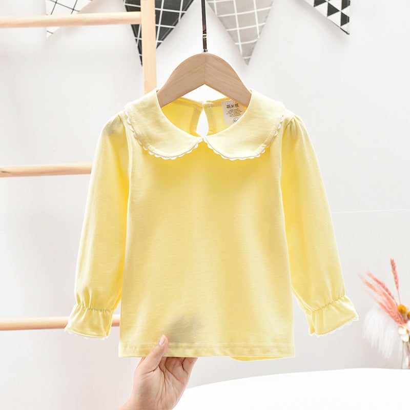 Children'S Wear 2021 Autumn Girls' Solid Color Doll Collar Base Shirt Korean Style Long Sleeve T-Shirt Baby Top - Image 5