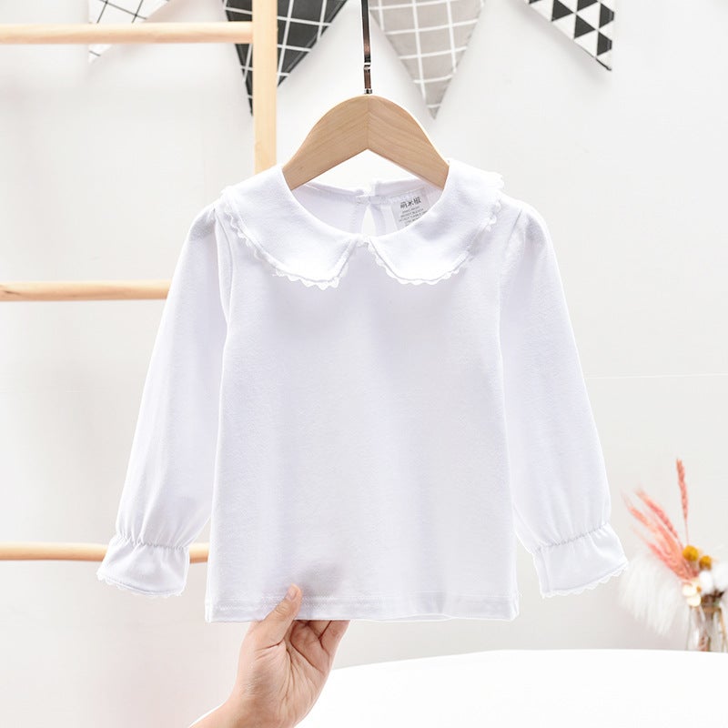 Children'S Wear 2021 Autumn Girls' Solid Color Doll Collar Base Shirt Korean Style Long Sleeve T-Shirt Baby Top - Image 4