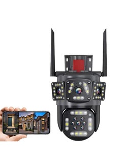 Outdoor Waterproof Wireless WiFi HD Security Camera,4k Security WiFi Camera Outdoor with Three Lens,Wireless Outside Camera for Home,Motion Detection,360° View,2-Way Audio,Ip66 Waterproof (4 Lens)