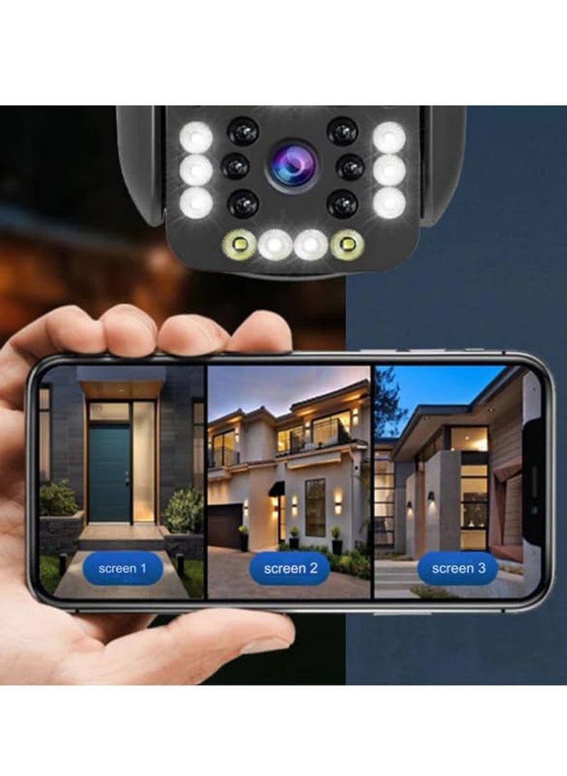 Generic - Outdoor Waterproof Wireless WiFi HD Security Camera,4k Security WiFi Camera Outdoor with Three Lens,Wireless Outside Camera for Home,Motion Detection,360° View,2-Way Audio,Ip66 Waterproof (4 Lens) - Image 1