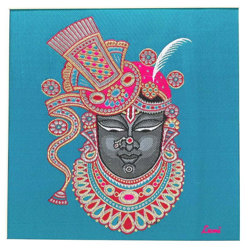 Lami Woven Shrinathji Shreenathji Art Frame for Home and Office Decor Best for Festival Gifts (12 Inch X 12 Inch)( Multicolor) - Image 3