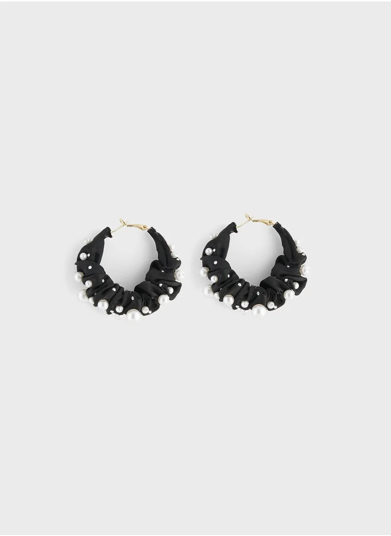 Ginger Ruched Pearl Detail Hoop Earrings