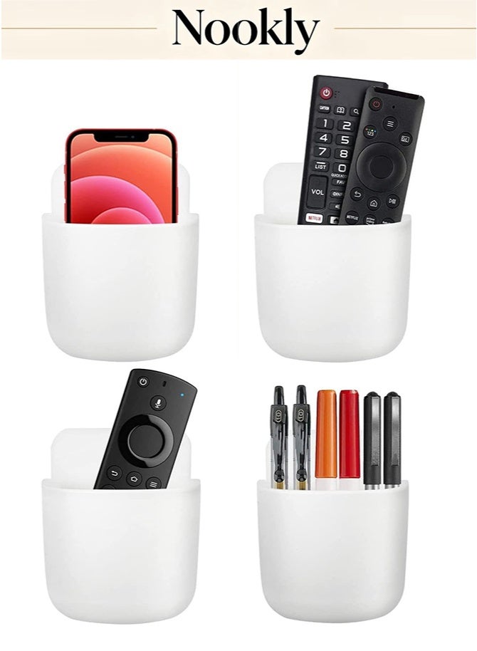 nookly Remote Control Holder Wall Mount, 4PCS Self-adhesive Pen Holder for Wall with Grooves, Simple No-Drilling Wall Phone Holder, Wall Storage Organizer for Offices and Schools Home Supply - Image 1