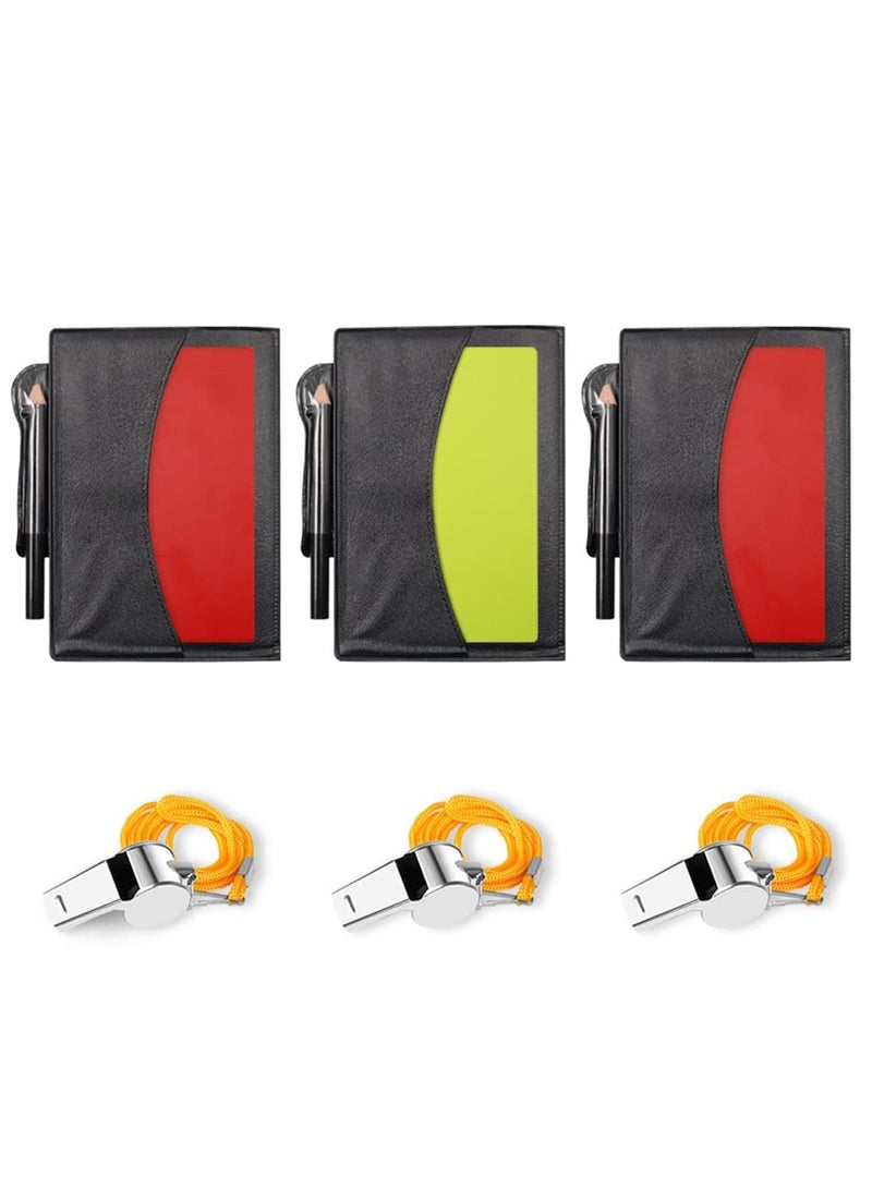 3-Piece Soccer Referee Set: Metal Whistle, Red & Yellow Cards, Penalty Card Wallet with Record Sheet & Pencil for Game Sports and Football Coaching.  - Image 1