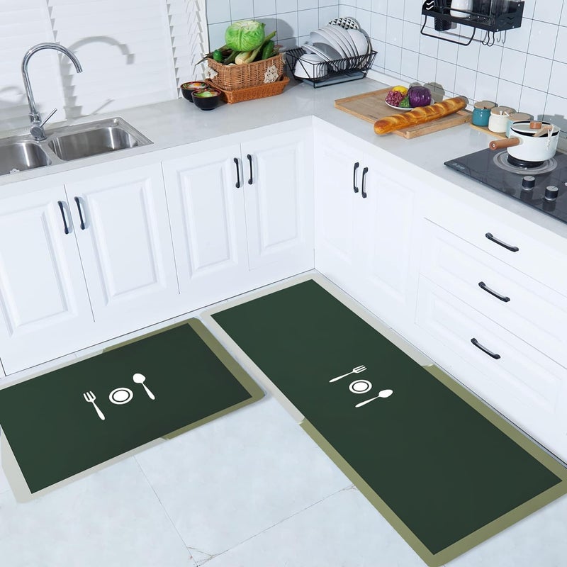 Status Contract Set of Runner Mat Kitchen Decor AntiSkid Rubber Kitchen Floor Mat Napa Skin Super Absorbent Non Slip Mat Floor Rug Waterproof Kitchen Mat Green RR120x40DM38x58 CM - Image 1