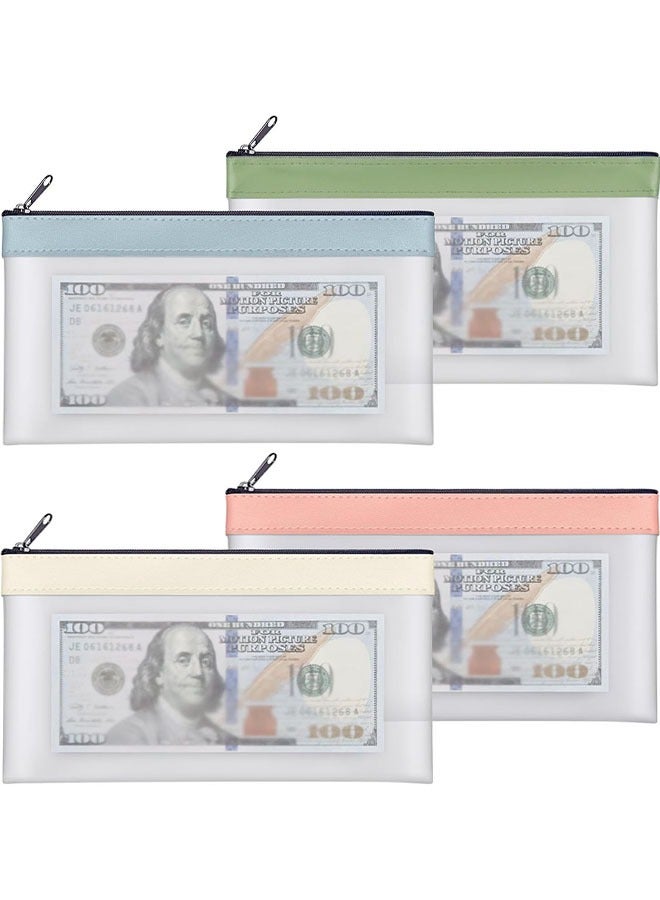 Money Bags with Zipper, 4 Pcs Transparent Bank Deposit Bags, Clear Plastic Money Envelopes for Cash, Coins, Checks, Invoices Organizing, Money Wallet Pouch, 8.46 x 4.13inch, 4 Light Colors - Image 1