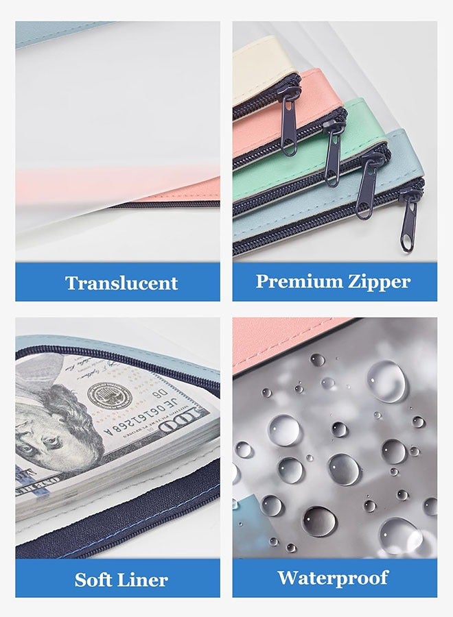 Money Bags with Zipper, 4 Pcs Transparent Bank Deposit Bags, Clear Plastic Money Envelopes for Cash, Coins, Checks, Invoices Organizing, Money Wallet Pouch, 8.46 x 4.13inch, 4 Light Colors - Image 3
