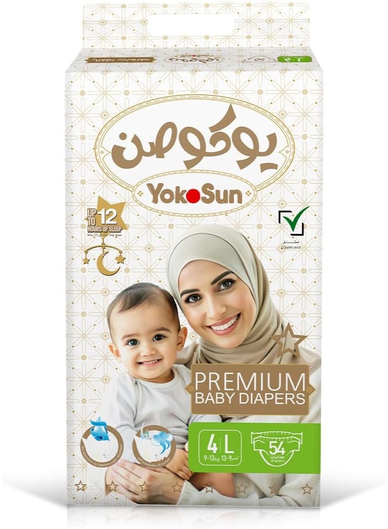 YokoSun Baby Diapers, Size 4 / L (9-13 kg), 54 pcs â€“ Ultra-Soft, Hypoallergenic Nappies, Japanese Technology for Baby Skin Care, Leakproof with 12-Hour Dryness Protection - Image 1