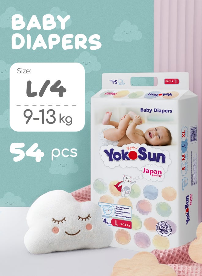 YokoSun Baby Diapers, Size 4 / L (9-13 kg), 54 pcs â€“ Ultra-Soft, Hypoallergenic Nappies, Japanese Technology for Baby Skin Care, Leakproof with 12-Hour Dryness Protection - Image 1