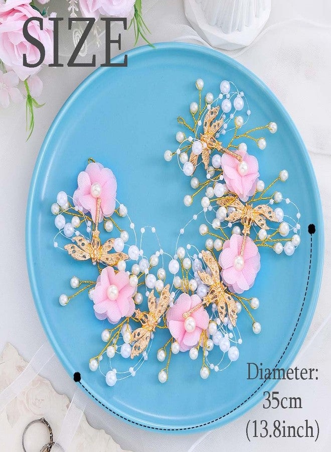 ووي طوق رأس للفتيات الصغيرات من Woeoe، قطعة رأس مزينة بالزهور الوردية، إكسسوار شعر زفاف للفتيات - Image 2