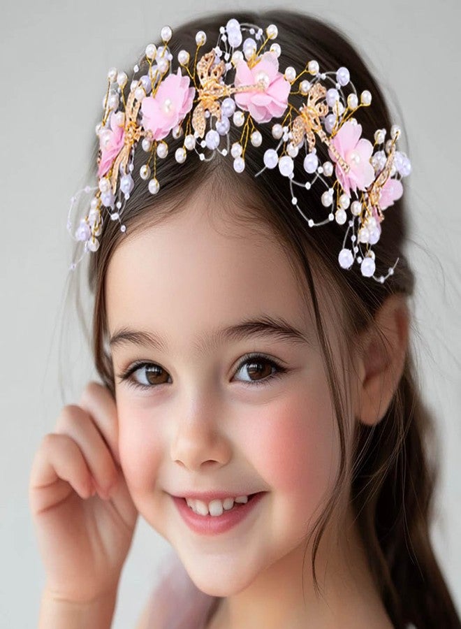 ووي طوق رأس للفتيات الصغيرات من Woeoe، قطعة رأس مزينة بالزهور الوردية، إكسسوار شعر زفاف للفتيات - Image 5
