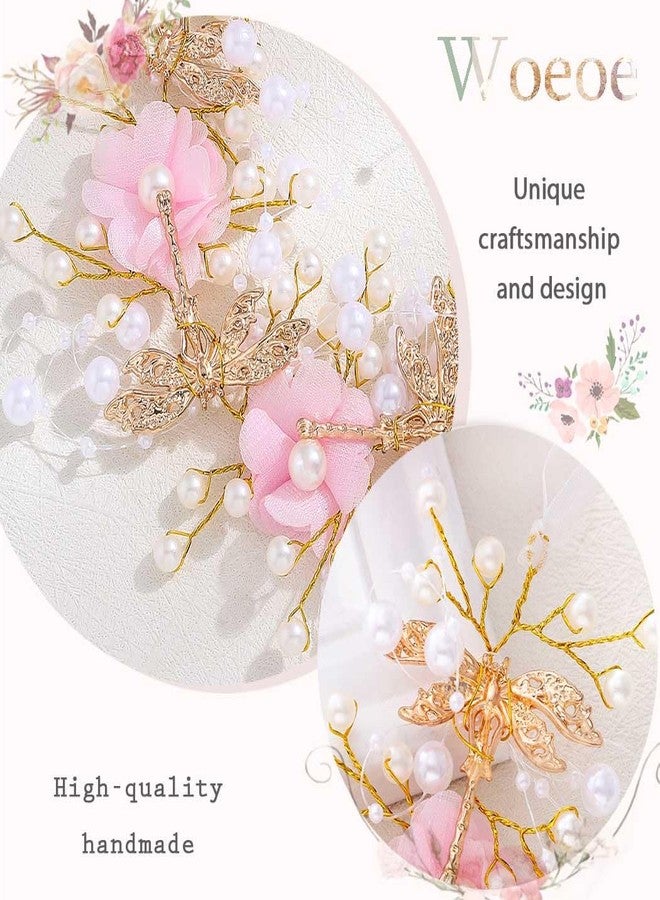 ووي طوق رأس للفتيات الصغيرات من Woeoe، قطعة رأس مزينة بالزهور الوردية، إكسسوار شعر زفاف للفتيات - Image 4