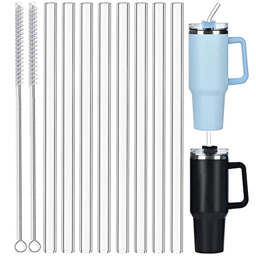 ALINK 8 Pack Replacement Glass Straws for Stanley 40 oz 30 oz Tumbler, 12 in Long Reusable Clear Straws for Stanley Cup Accessories, Half Gallon Bottle, Plus 2 Cleaning Brush - Image 1