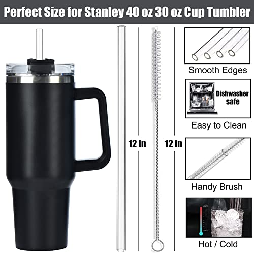 ALINK 8 Pack Replacement Glass Straws for Stanley 40 oz 30 oz Tumbler, 12 in Long Reusable Clear Straws for Stanley Cup Accessories, Half Gallon Bottle, Plus 2 Cleaning Brush - Image 2
