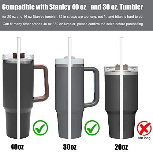 ALINK 8 Pack Replacement Glass Straws for Stanley 40 oz 30 oz Tumbler, 12 in Long Reusable Clear Straws for Stanley Cup Accessories, Half Gallon Bottle, Plus 2 Cleaning Brush - Image 3