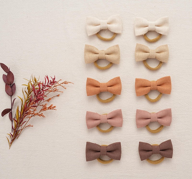 Fancy Clouds Baby Toddler Girls Hair Ties with Linen Bows, 20 pcs No Damage Elastic Nylon Ponytail Holders, Small Hair Accessories for Thick or Thin Hair - Image 5