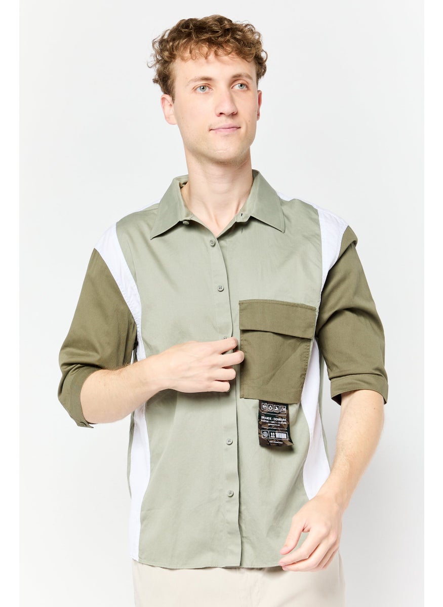 SELECTED Men Drop Shoulder Fit Colorblock Long Sleeves Casual Shirt, Multicolor  - Image 1