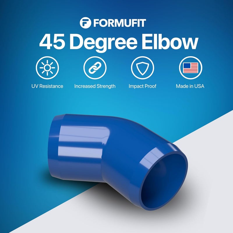 FORMUFIT 3/4" 45 Degree Furniture Grade PVC Fitting in Blue, Made in USA, UV-Resistant, Impact-Proof, 1.050” Actual Socket Diameter (Pack of 8) - F03445E-BL-8 - Image 2