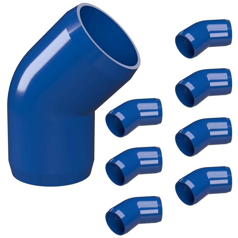 FORMUFIT 3/4" 45 Degree Furniture Grade PVC Fitting in Blue, Made in USA, UV-Resistant, Impact-Proof, 1.050” Actual Socket Diameter (Pack of 8) - F03445E-BL-8 - Image 1