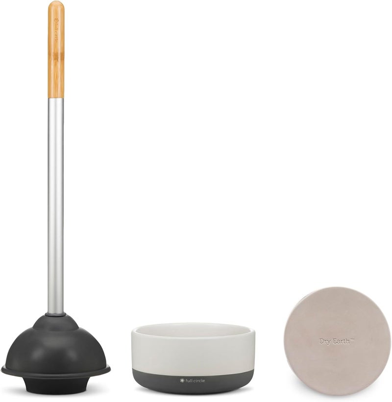 Full Circle Royal Plunge - Bathroom Toilet Plunger with Ceramic Holder and Diatomaceous Earth Disk for Mold & Mildew Prevention, Easy to Clean & More Hygenic, White - Image 1