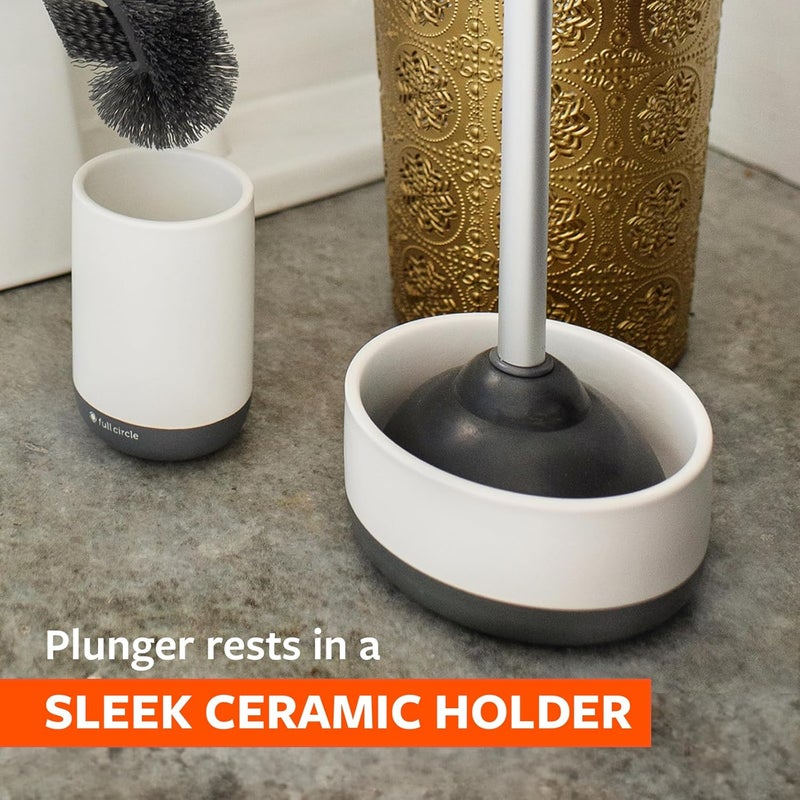 Full Circle Royal Plunge - Bathroom Toilet Plunger with Ceramic Holder and Diatomaceous Earth Disk for Mold & Mildew Prevention, Easy to Clean & More Hygenic, White - Image 3