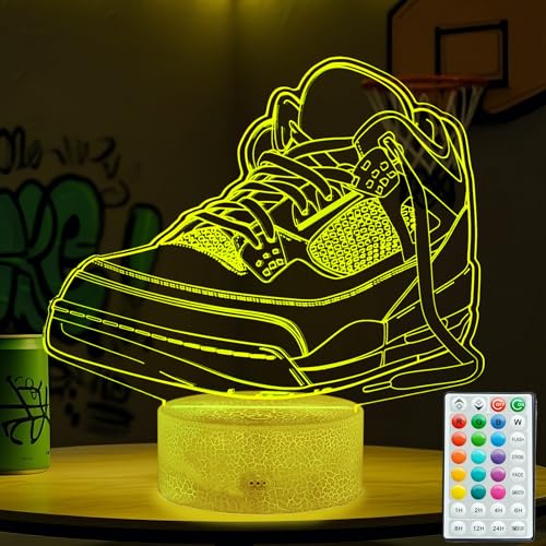 POSSHE Sneaker Gifts Sport Shoes Sneaker Gifts 3D Illusion Night Light Lamp 16 Colors Changing Timer 4 Flash Modes and Dimmable Kids Room Decoration Xmas Gifts - Image 1
