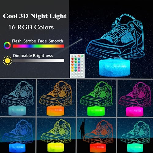 POSSHE Sneaker Gifts Sport Shoes Sneaker Gifts 3D Illusion Night Light Lamp 16 Colors Changing Timer 4 Flash Modes and Dimmable Kids Room Decoration Xmas Gifts - Image 3