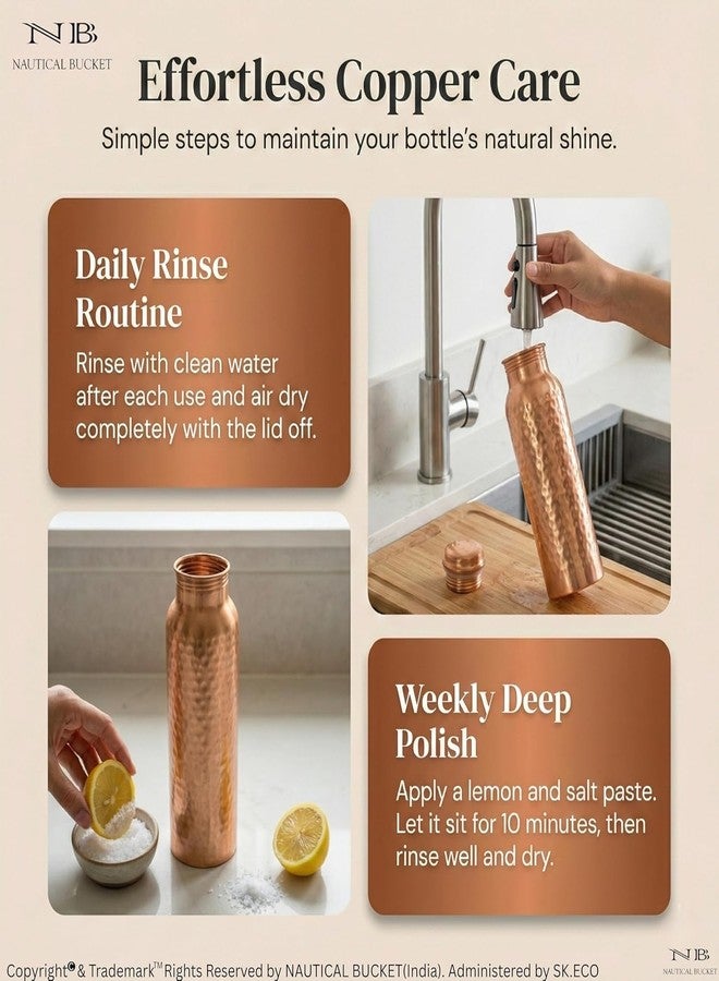 Pure Copper Water Bottle 32 oz (950ml) – Hammered Handmade Copper Bottle, Leakproof, BPA Free, Reusable Water Bottle for Home, Office, Travel & Yoga - Image 5