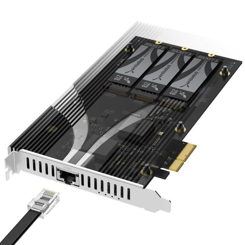 SABRENT PCIe 30 x4 Addin Card with 10GbE and 3X M2 NVMe SSD Slots ToolFree Aluminum Heatsink Supports 2230224222602280 No Bifurcation Required NASServerPC Compatible ECPM2L - Image 2