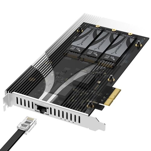 SABRENT PCIe 30 x4 Addin Card with 10GbE and 3X M2 NVMe SSD Slots ToolFree Aluminum Heatsink Supports 2230224222602280 No Bifurcation Required NASServerPC Compatible ECPM2L - Image 1