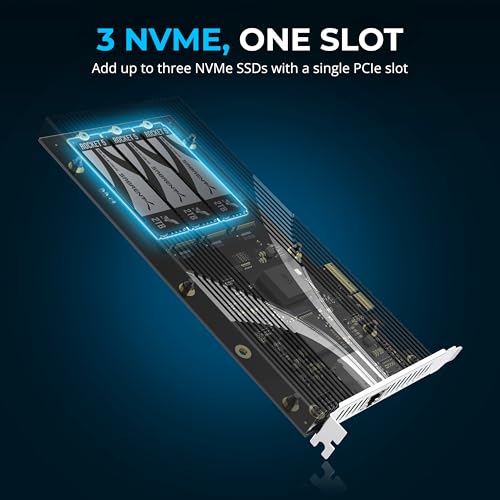 SABRENT PCIe 30 x4 Addin Card with 10GbE and 3X M2 NVMe SSD Slots ToolFree Aluminum Heatsink Supports 2230224222602280 No Bifurcation Required NASServerPC Compatible ECPM2L - Image 3