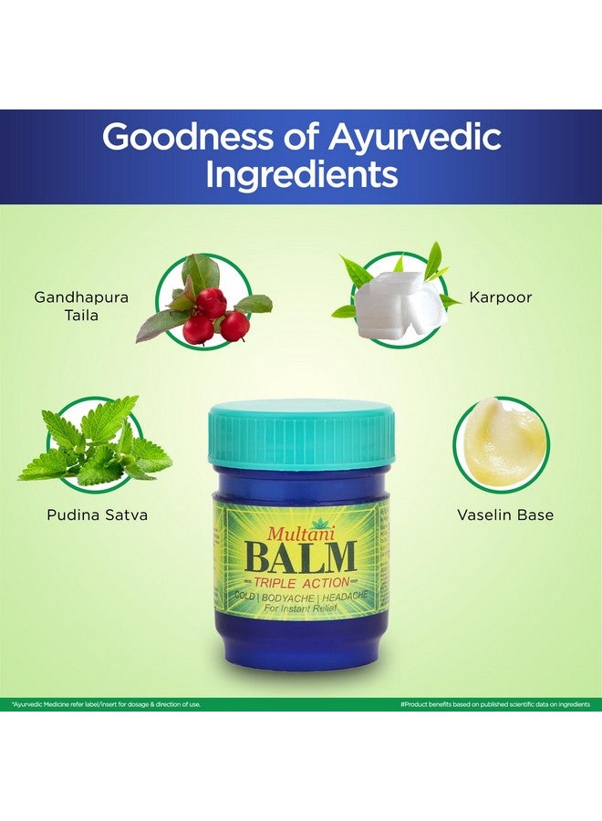 Multani Triple Action Balm | Multi-Propose Pain Relief Balm | Relief From Cold, Bodyache & Headache | 20gm - Image 3