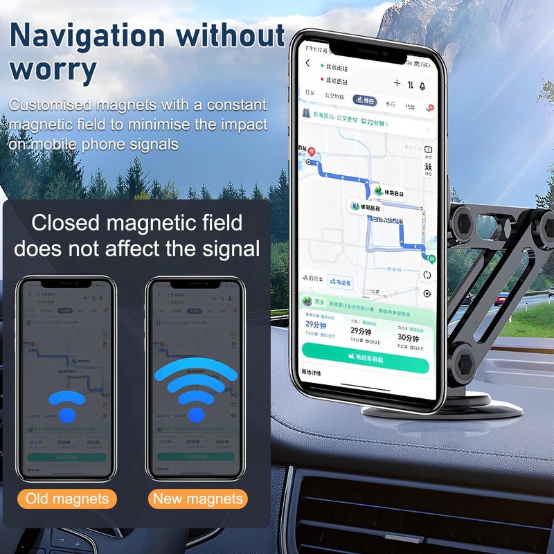Rednow Universal 360Â° PRO Magnetic Suction Phone Holder Car,Alloy Folding Magnetic Cell Phone Holder for Car [Super Strong Magnet] Bracket Magnetic Dashboard Phone Car Mount for All Smartphone (Black) - Image 5