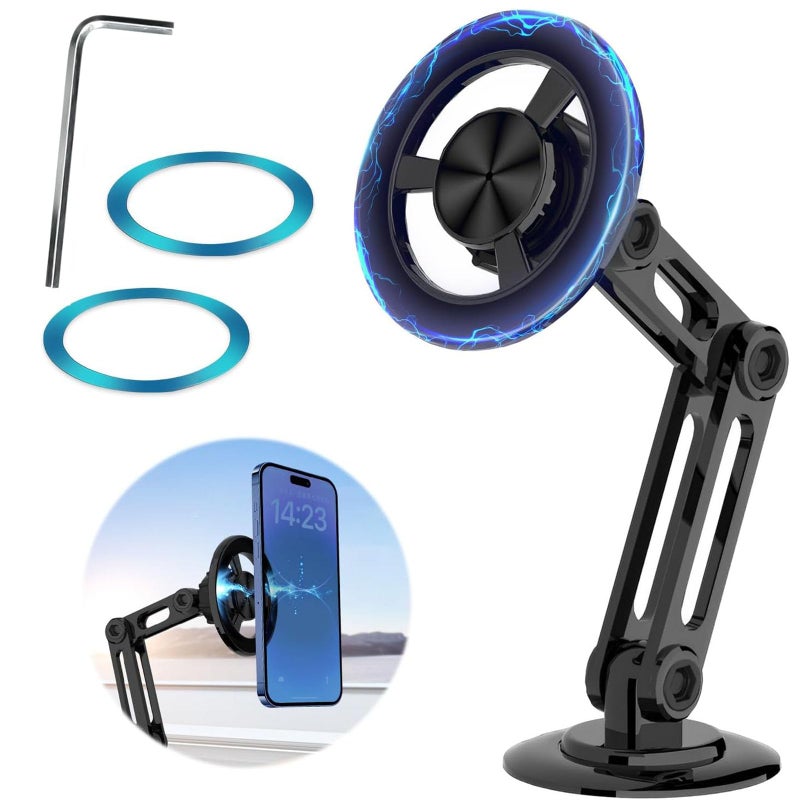 Rednow Universal 360Â° PRO Magnetic Suction Phone Holder Car,Alloy Folding Magnetic Cell Phone Holder for Car [Super Strong Magnet] Bracket Magnetic Dashboard Phone Car Mount for All Smartphone (Black) - Image 1