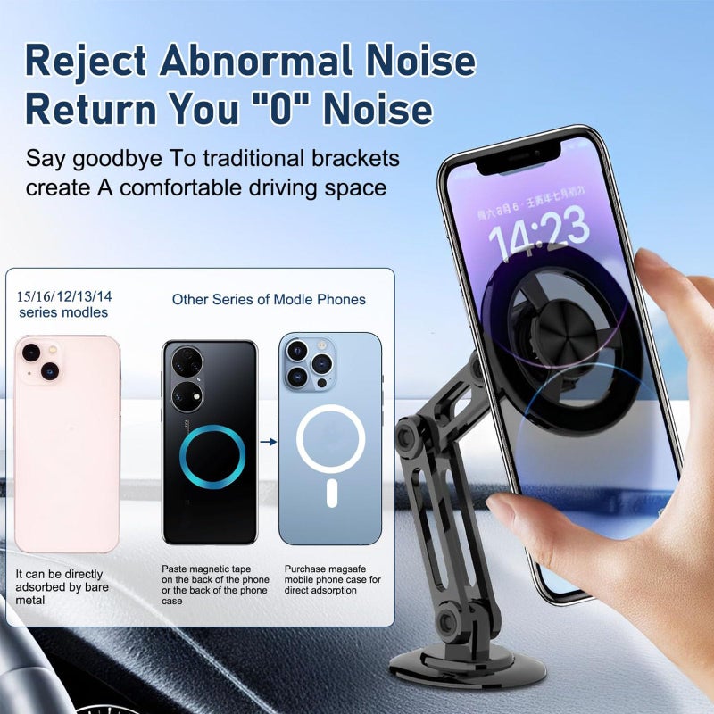 Rednow Universal 360Â° PRO Magnetic Suction Phone Holder Car,Alloy Folding Magnetic Cell Phone Holder for Car [Super Strong Magnet] Bracket Magnetic Dashboard Phone Car Mount for All Smartphone (Black) - Image 2