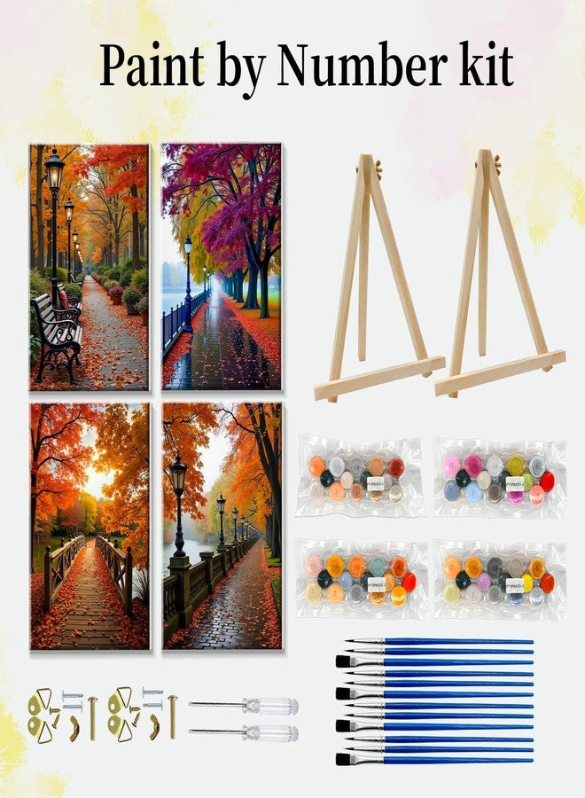 JOOZ 4 Pack Paint by Numbers Kit for Adults with Frame Autumn Landscape Paint by Number with Easel DIY Fall Forest Adult Paint by Number Kits Oil Painting by Numbers for Home Wall Decor 8x12 Inch - Image 3