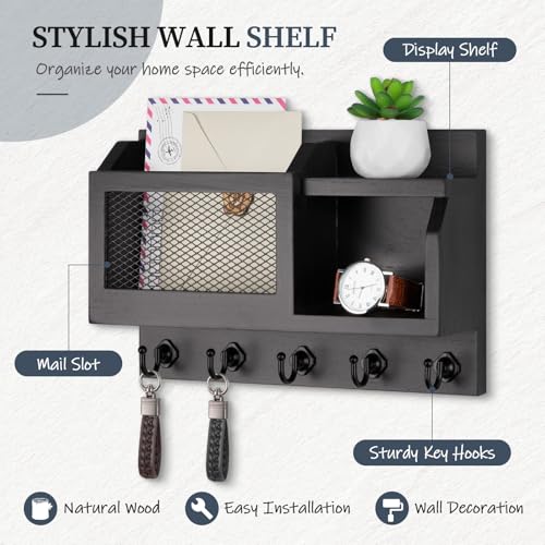 Nekon Key Holder Wall Mount with Mail Slot 118 W x 75 H x 31 D Modern Farmhouse Key and Mail Organizer with 5 Hooks for Home Decor Black - Image 3