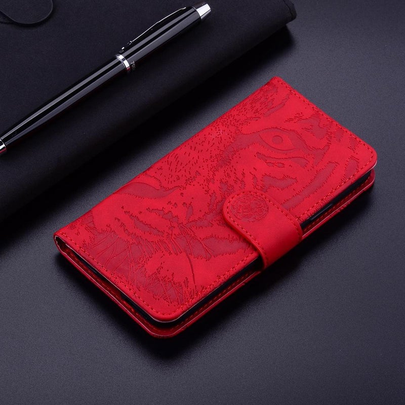 HuHa Case Cover For OPPO Reno13 Global Tiger Embossing Pattern Flip Leather Phone Case(Red) - Image 2