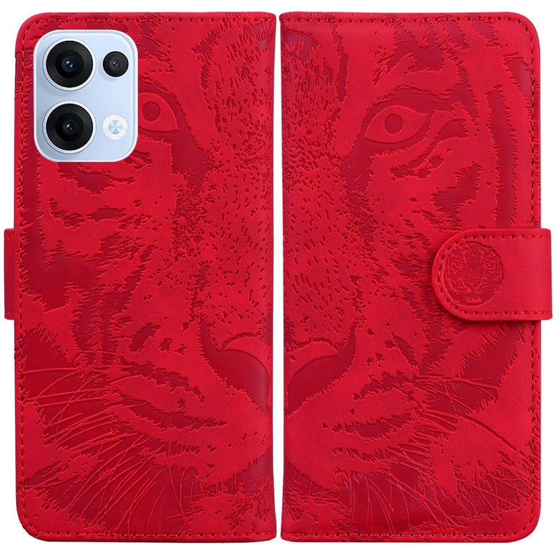 HuHa Case Cover For OPPO Reno13 Global Tiger Embossing Pattern Flip Leather Phone Case(Red) - Image 1