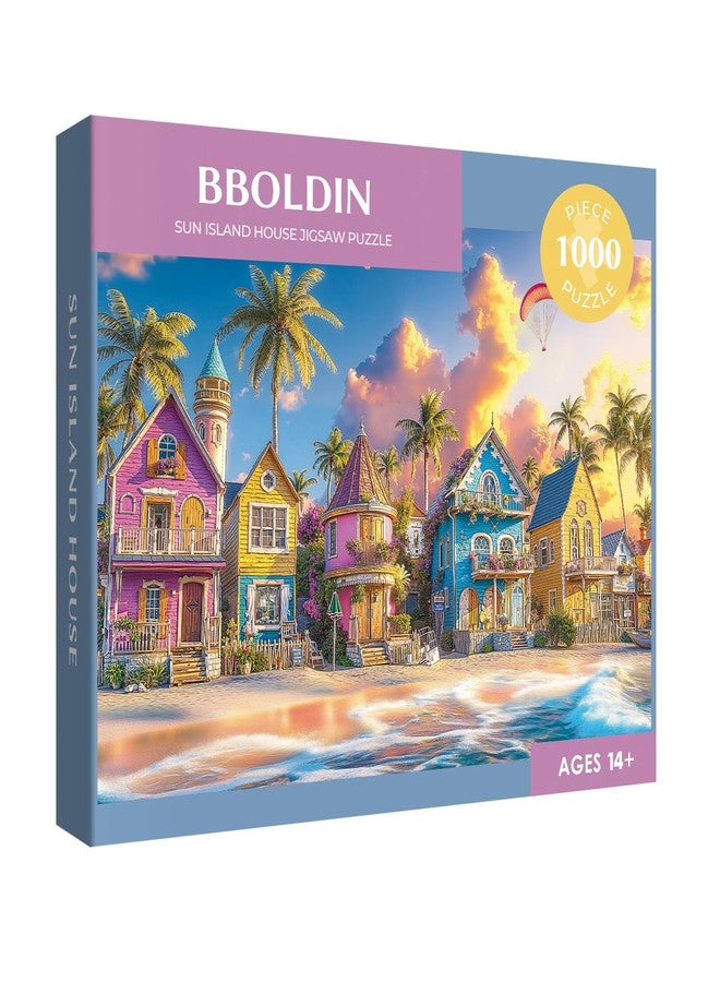 BBOLDIN أحجية شاطئ المحيط الصيفية 1000 قطعة للبالغين، أحجية منزل ملون عند غروب الشمس في هاواي، أحجية فنية رومانسية على شاطئ البحر - Image 2