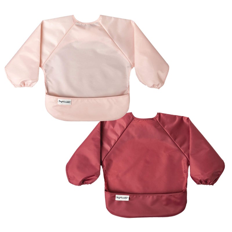 Tiny Twinkle Mess Proof Baby Bib, 2 Pack Long Sleeve Bib Outfit, Waterproof Bibs for Toddlers, Machine Washable, Tug Proof (Rose Burgundy, Small 6-24 Months) - Image 1