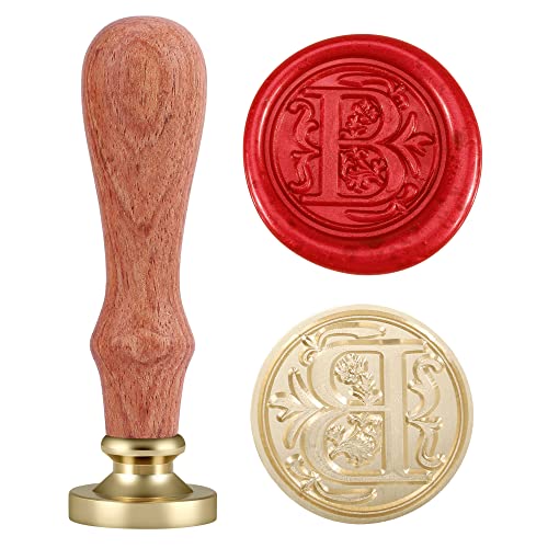 Yoption Initial Alphabet Wax Seal Stamp, Retro Letter B Sealing Wax Stamp Brass Head Wooden Handle for Wedding Party Invitation Envelopes - Image 1